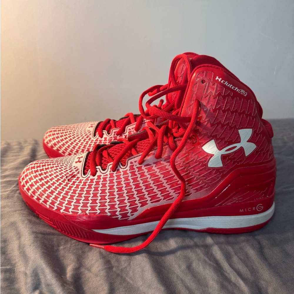 Under Armour men’s red and white basketball shoes size 11
